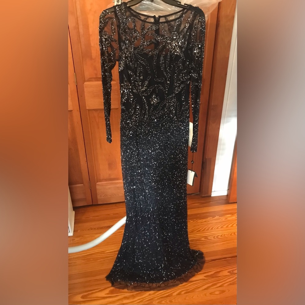 Gorgeous Adrianna Papell beaded midnight blue gown